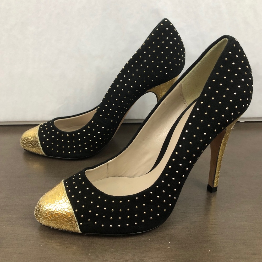 Bourne England Studded Suede Almond Toe Pumps